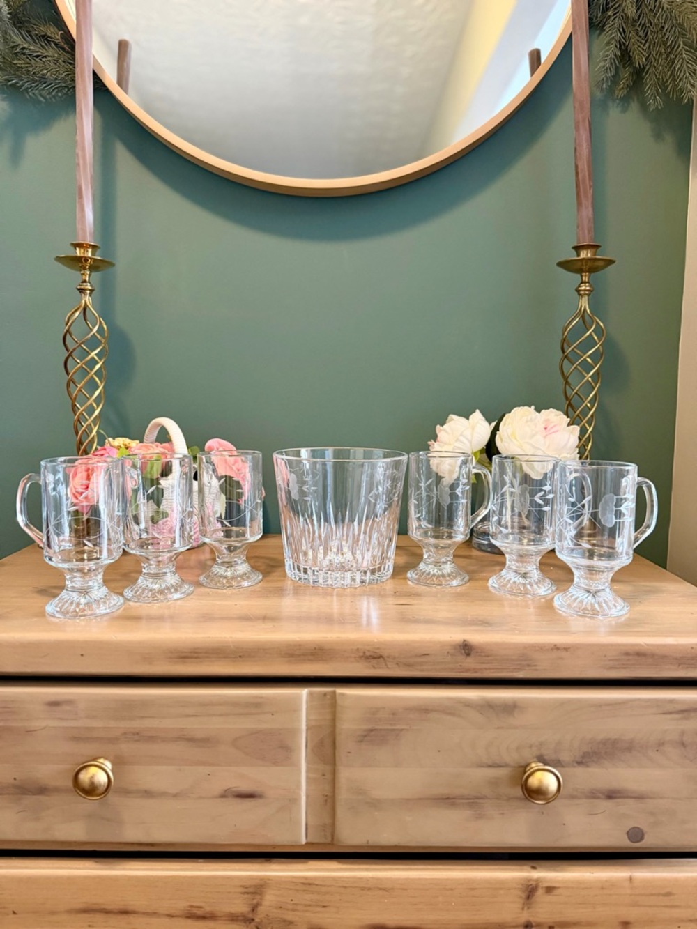 Princess House Heritage Footed Irish Coffee Mug & Ice Bucket